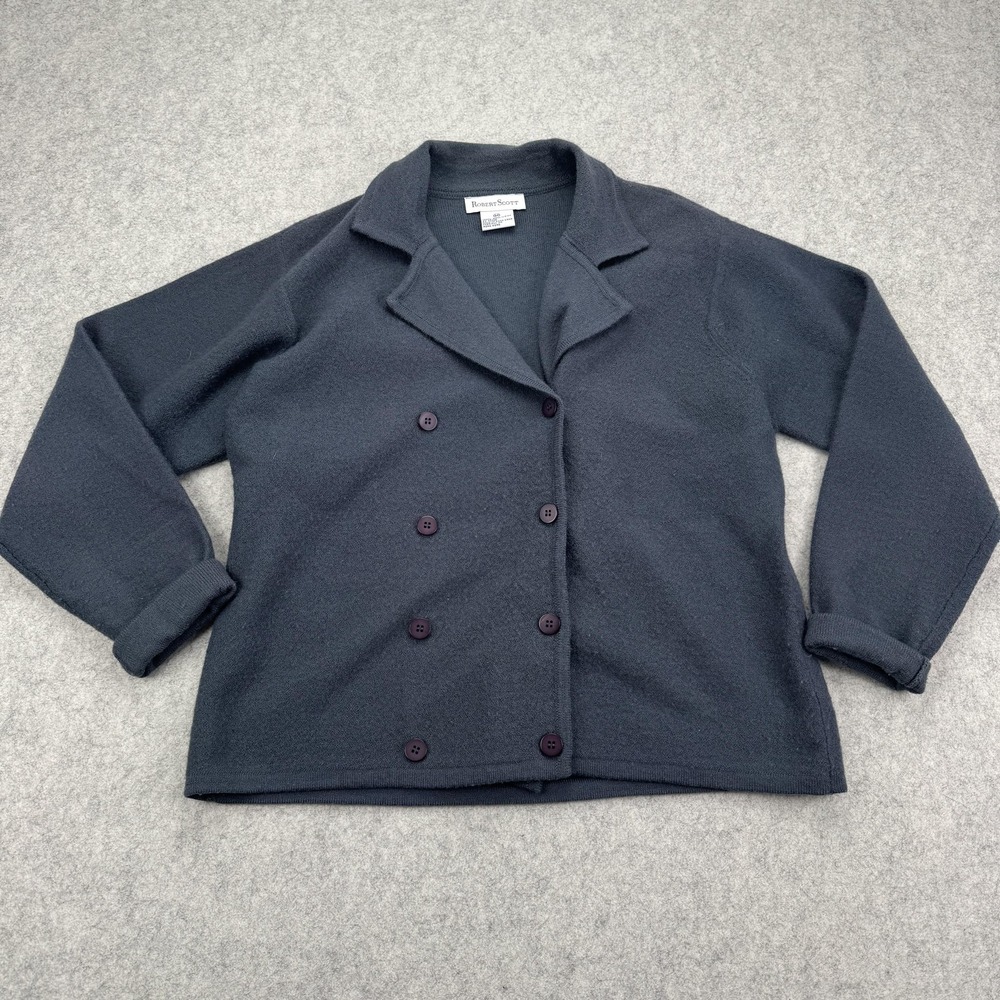 Vintage Robert Scott Cardigan Sweater Womens Medium Gray Wool Double Breasted